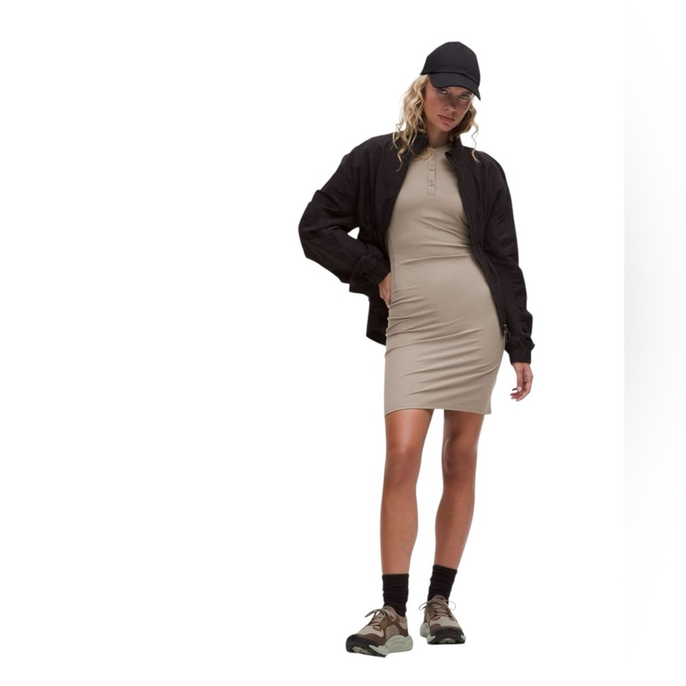 Lululemon NWT All Aligned Ribbed Long-Sleeve Henley Dress Sz 10 Warm Ash Grey